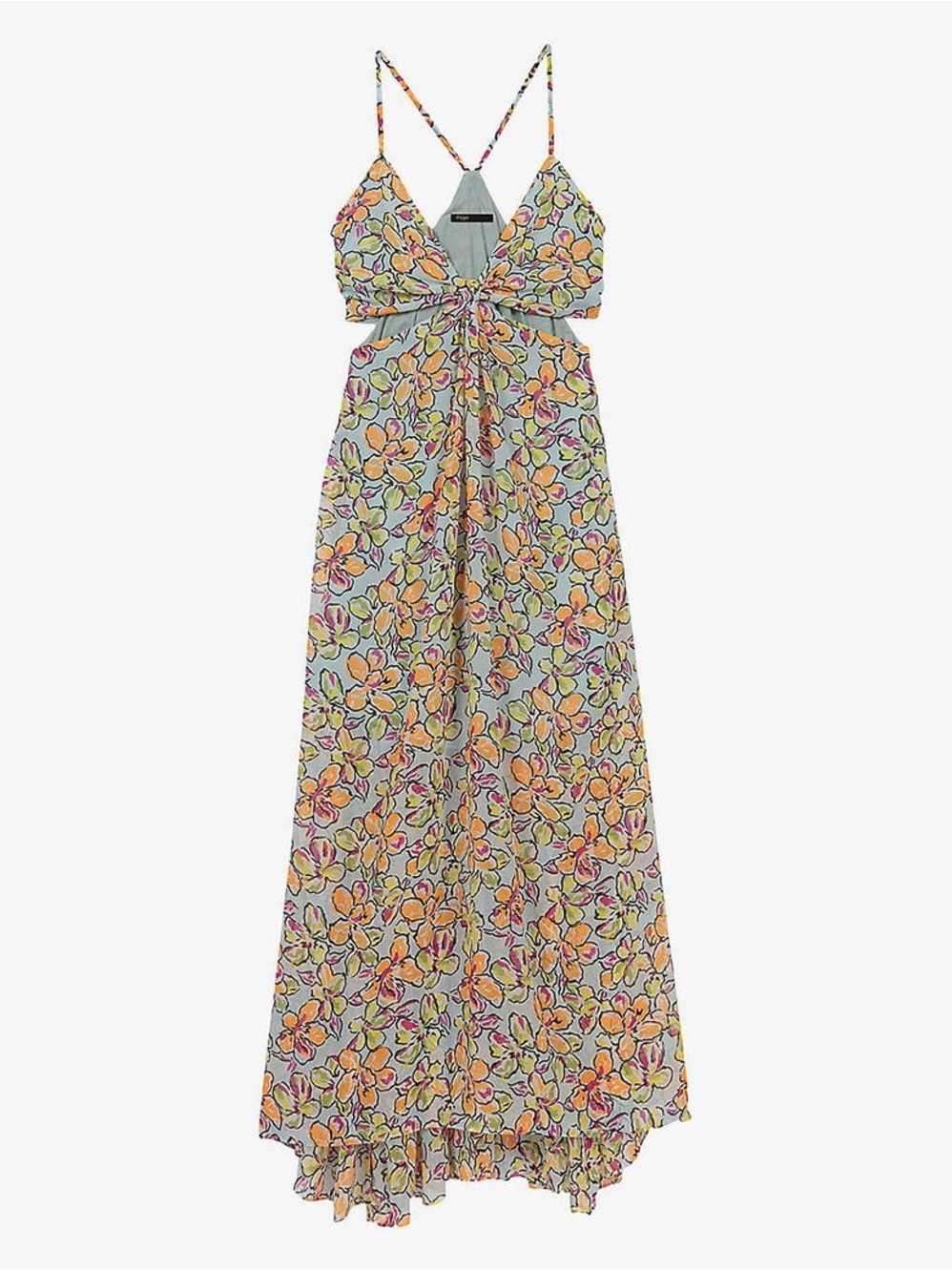 MAJE Rawaiene Floral-Print Cut-Out Woven Maxi Dress 36/Small